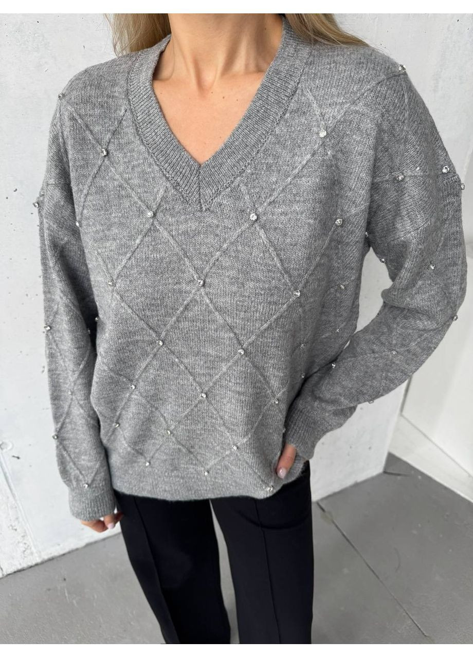 Сірий демісезонний жіночий светр пуловер No Brand