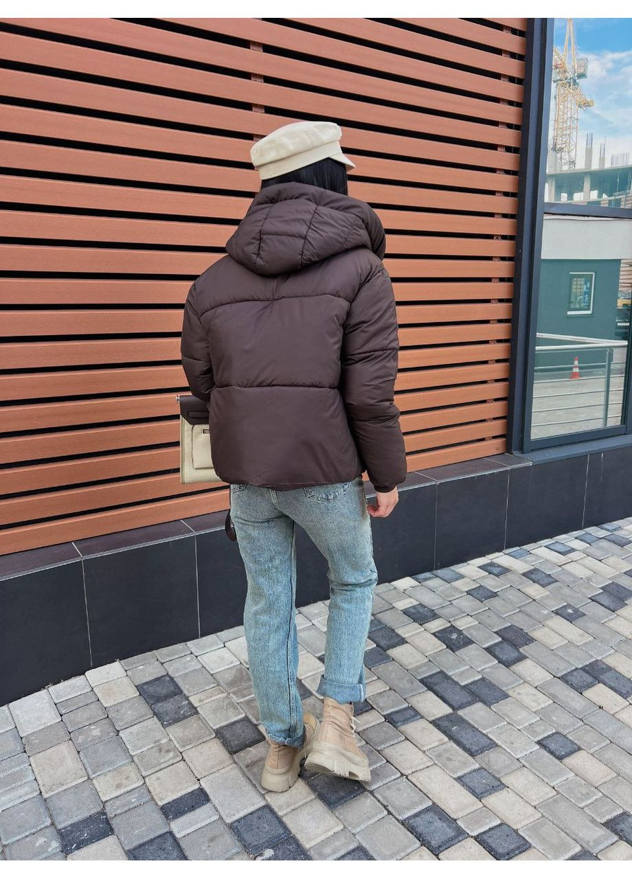 Коричнева зимня 🔥 тепла жіноча зимова куртка з капюшоном — заміри в описі куртка-пальто GD/GL Модний простір