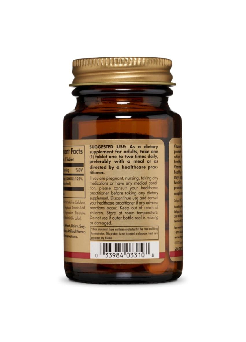 Витамин D3, Холекальциферол, Cholecalciferol, 25 мкг, 1000 МЕ, 90 таблеток Solgar (326055160)