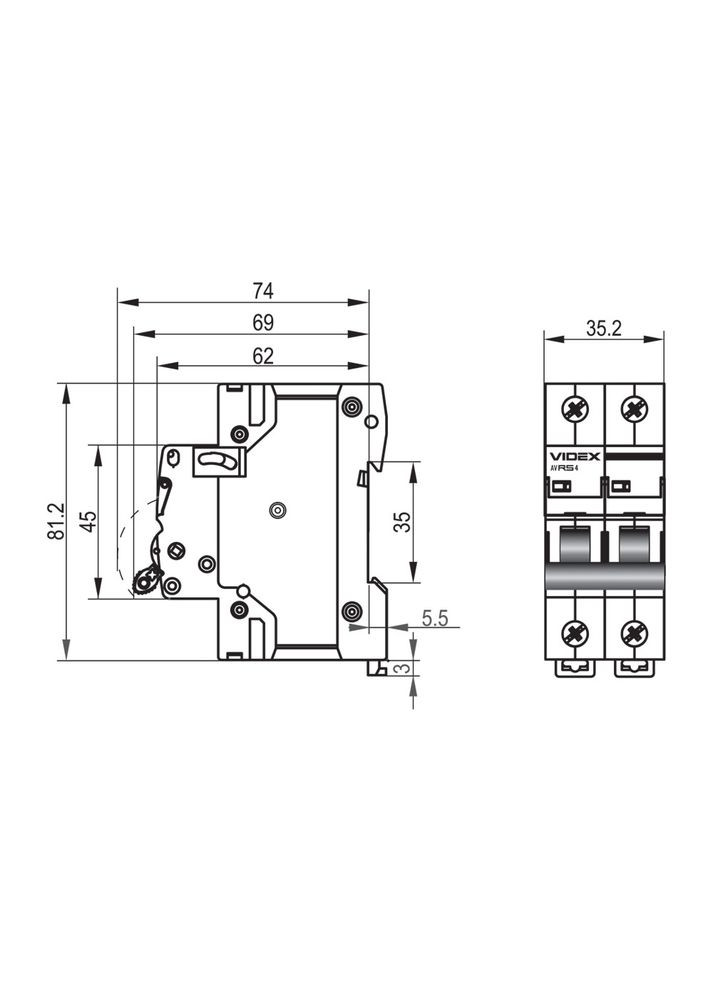 Автоматичний вимикач RS4 2п 16А С 4,5кА RESIST (VF-RS4-AV2C16) Videx (282312920)