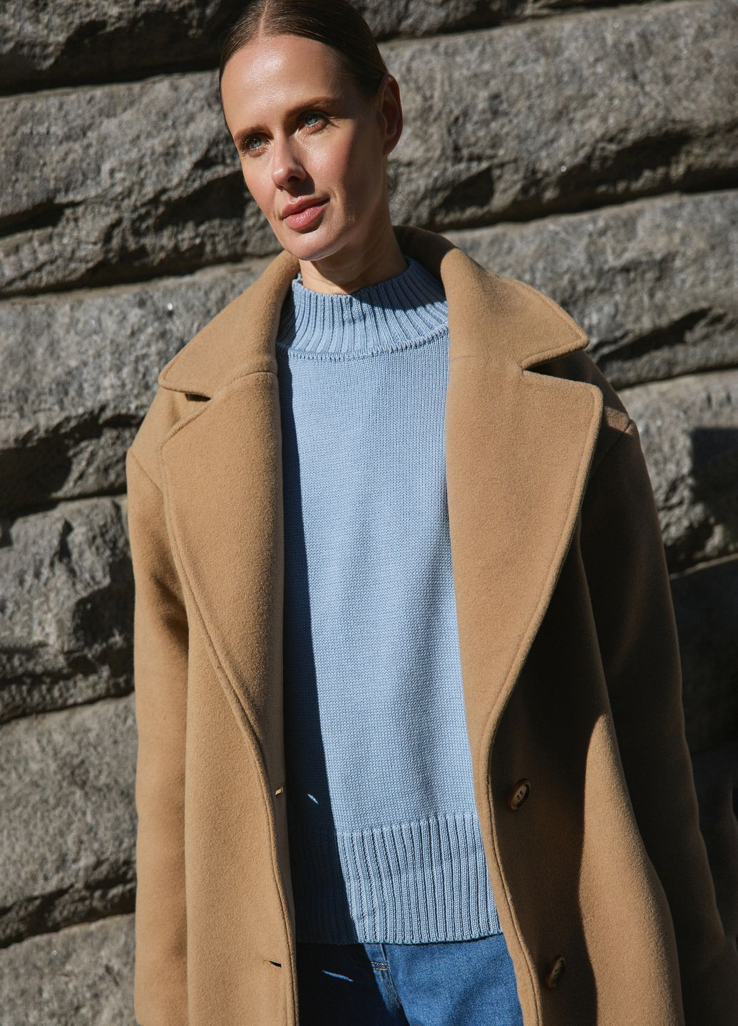 Бежевое Кашемировое пальто на утелителе Kohai