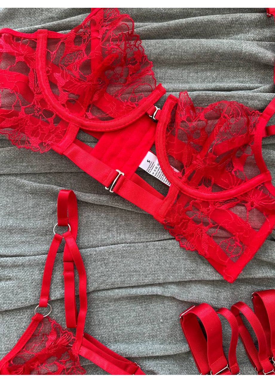 Красный балконет комплект женского белья | нежный кружевной, красное соблазнение Vital-Textile с косточками полиэстер