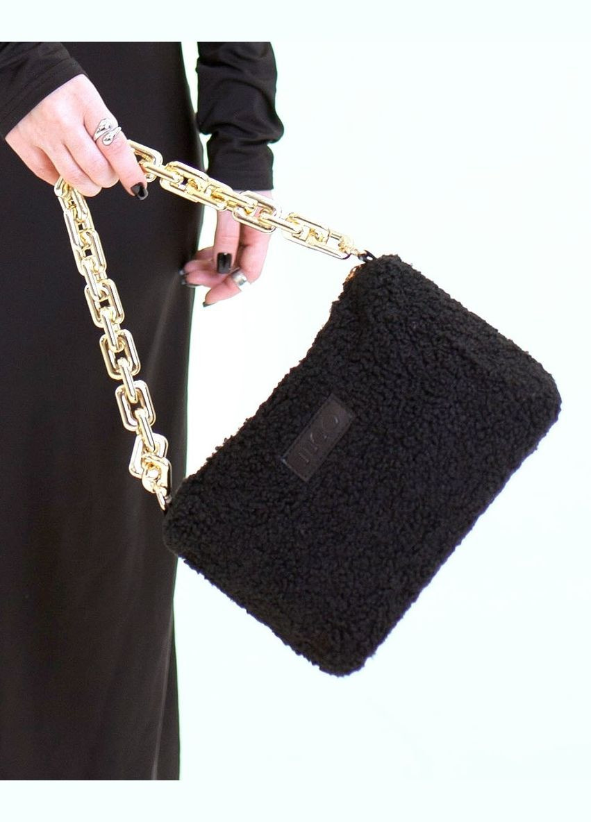 Жіноча хутряна сумочка клатч через плече з золотистим лянцюгом mini чорна JUGO rami mini1 (289869633)