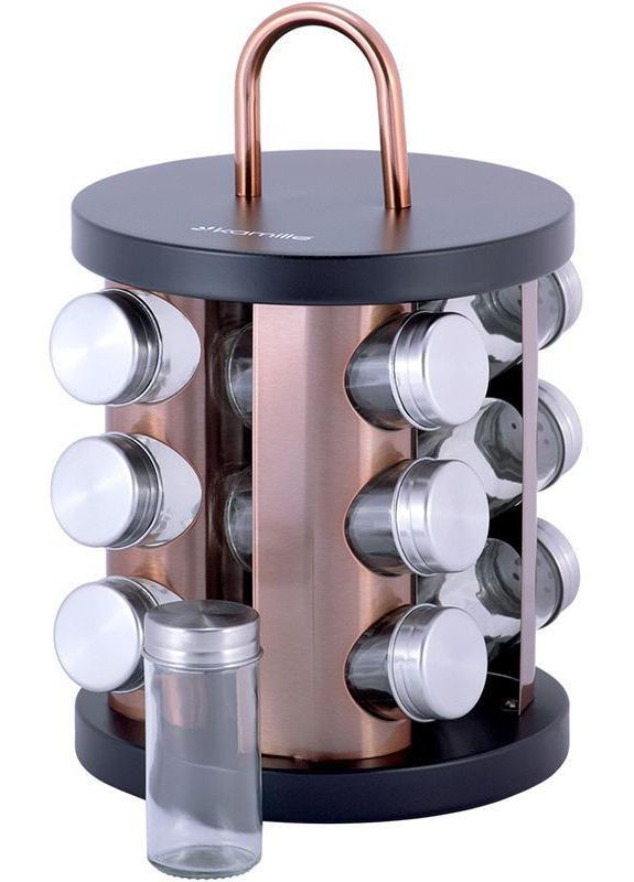 Набір ємностей для спецій Spice Rak 12 спецовників на круглій підставці 22х19х19см Kamille (339780098)