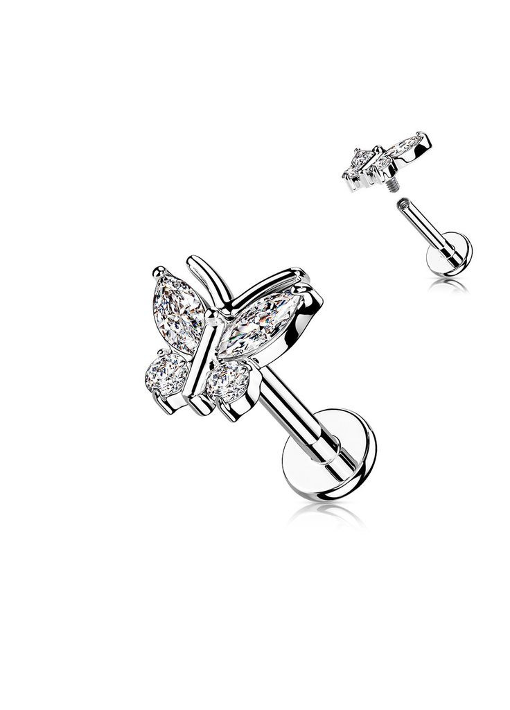 Сережка мікролабрет "Метелик" для пірсингу Монро або хряща вуха LIA19-1608-C зі сталі (Сріблястий 8мм) Spikes (333698267)