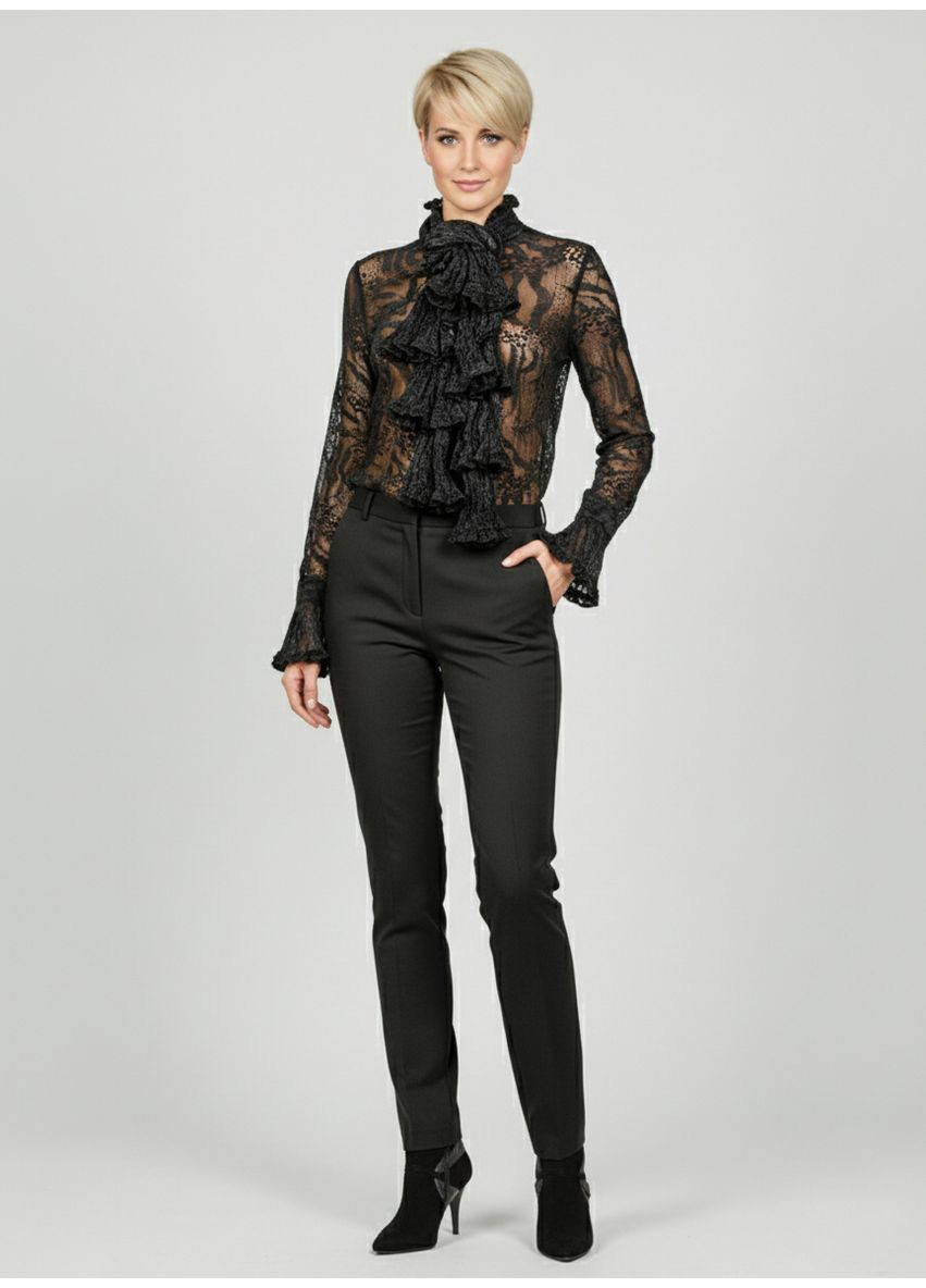 Чёрная женская блуза из органзы с шарфом lw-116679-3 черный Forza Viva
