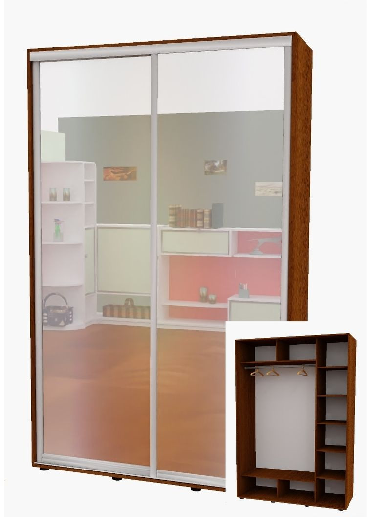 Шкаф-купе двухдверный 150*60*220 см Орех лесной 2 двери Зеркало Алекса (356775128)