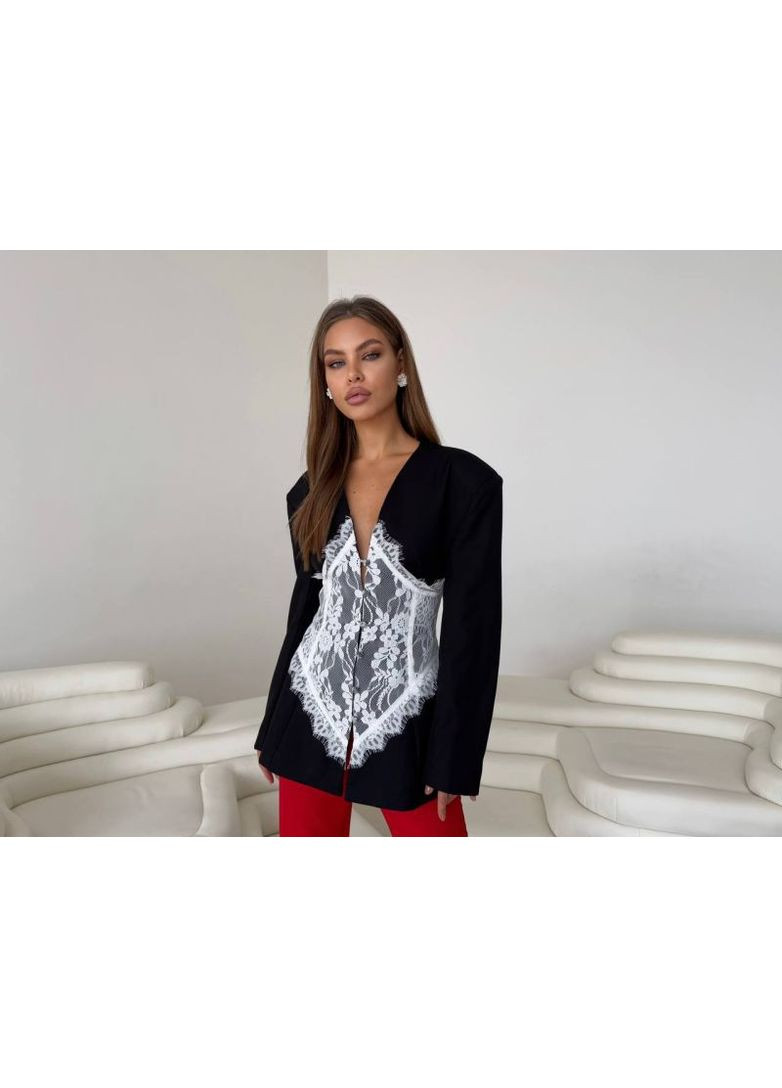 Піджак жіночий з ажурним мереживом, з білим гіпюром, р. (арт. BT3016) No Brand (368672276)