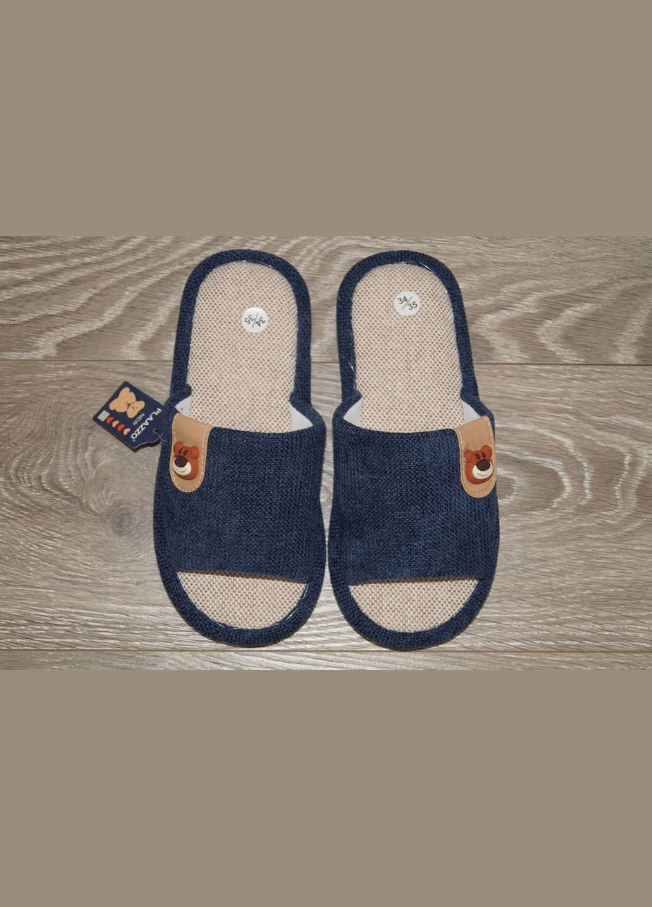 Синие тапочки детские с аппликацией милого мишки синие Plaazzo