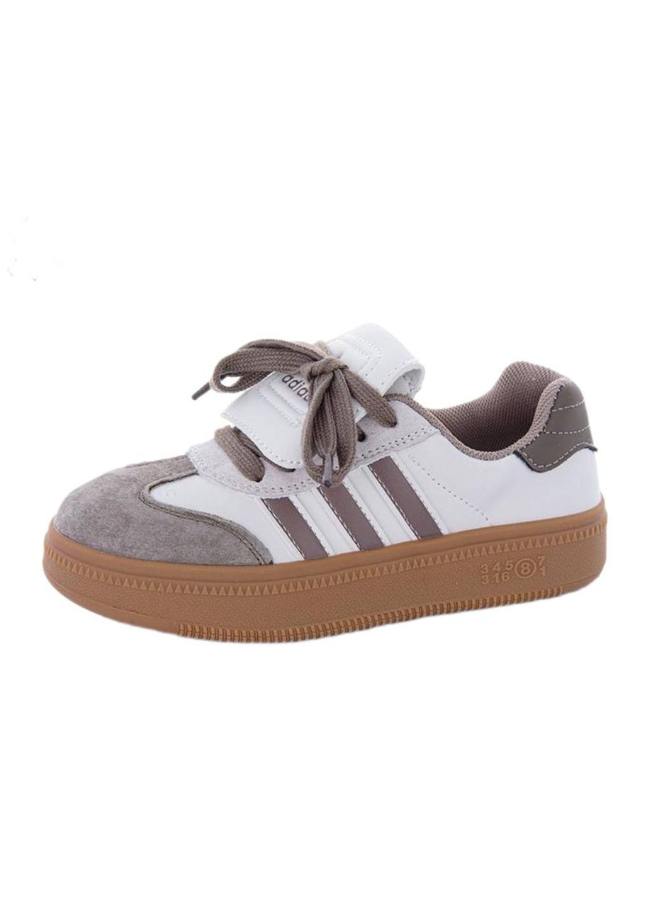 Коричневые демисезонные кроссовки adidas бело/коричневые уны. коричневый натур кожа-замша 8006-5 GFB