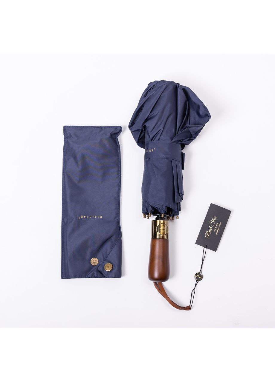 Синий зонт автоматический с деревянной ручкой классический из полиэстера диаметр 116 см hp-23-8bl Yiwu (370974863)