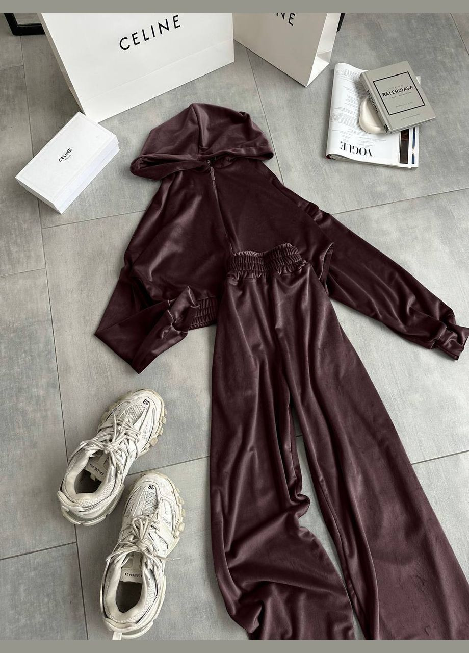 Женский велюровый костюм с высокой посадкой No Brand Б1436/1437-001/8 (348361276)