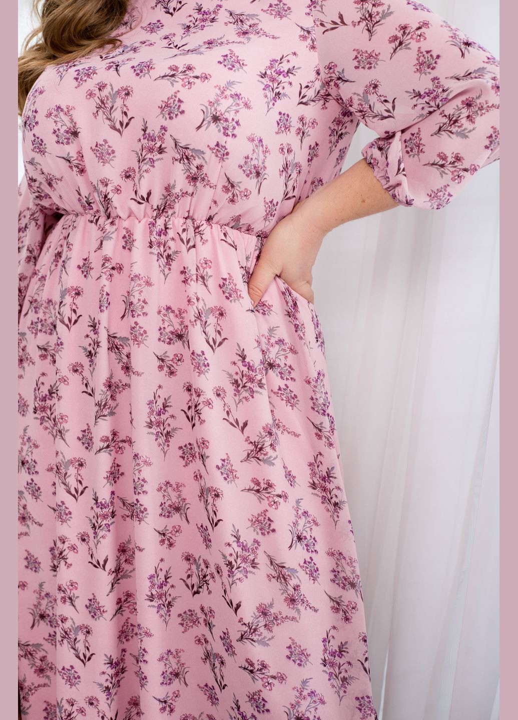 Рожево-лілова повсякденний ніжна сукня дзвін No Brand з квітковим принтом
