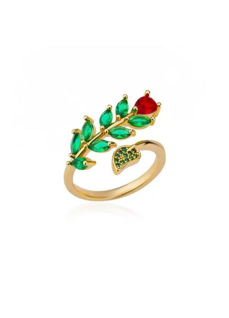 Обручальное кольцо в виде цветка покрытый красным и зелеными фианитами медицинское золото размер регулируемый Fashion Jewelry (289355701)