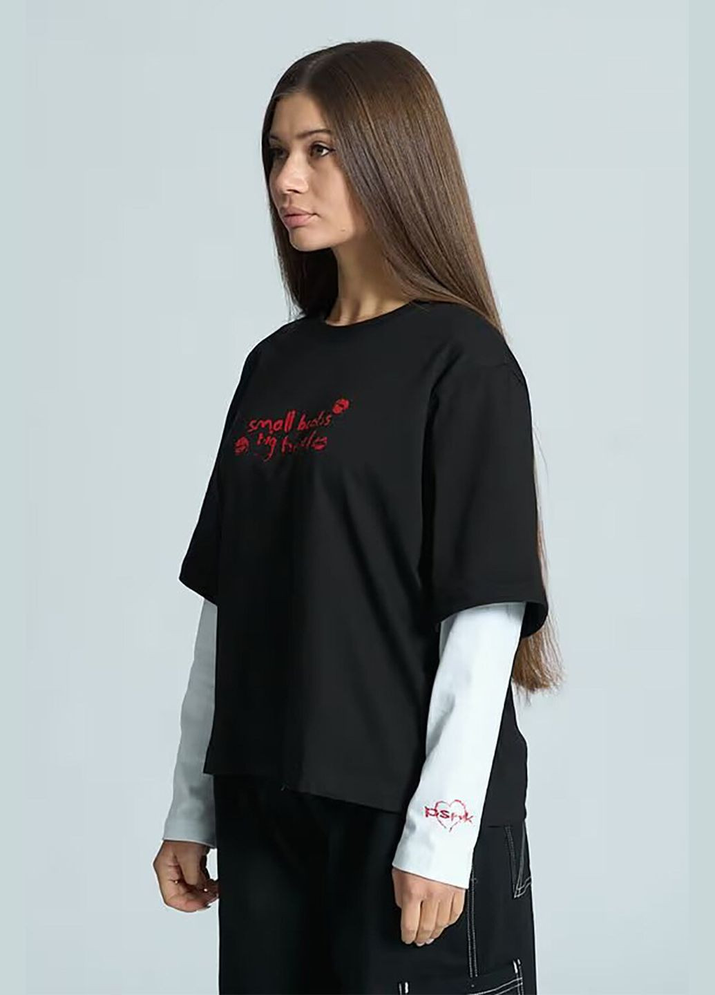 Жіночий оверсайз лонгслів Crush чорно-білий OGONPUSHKA (316302513)