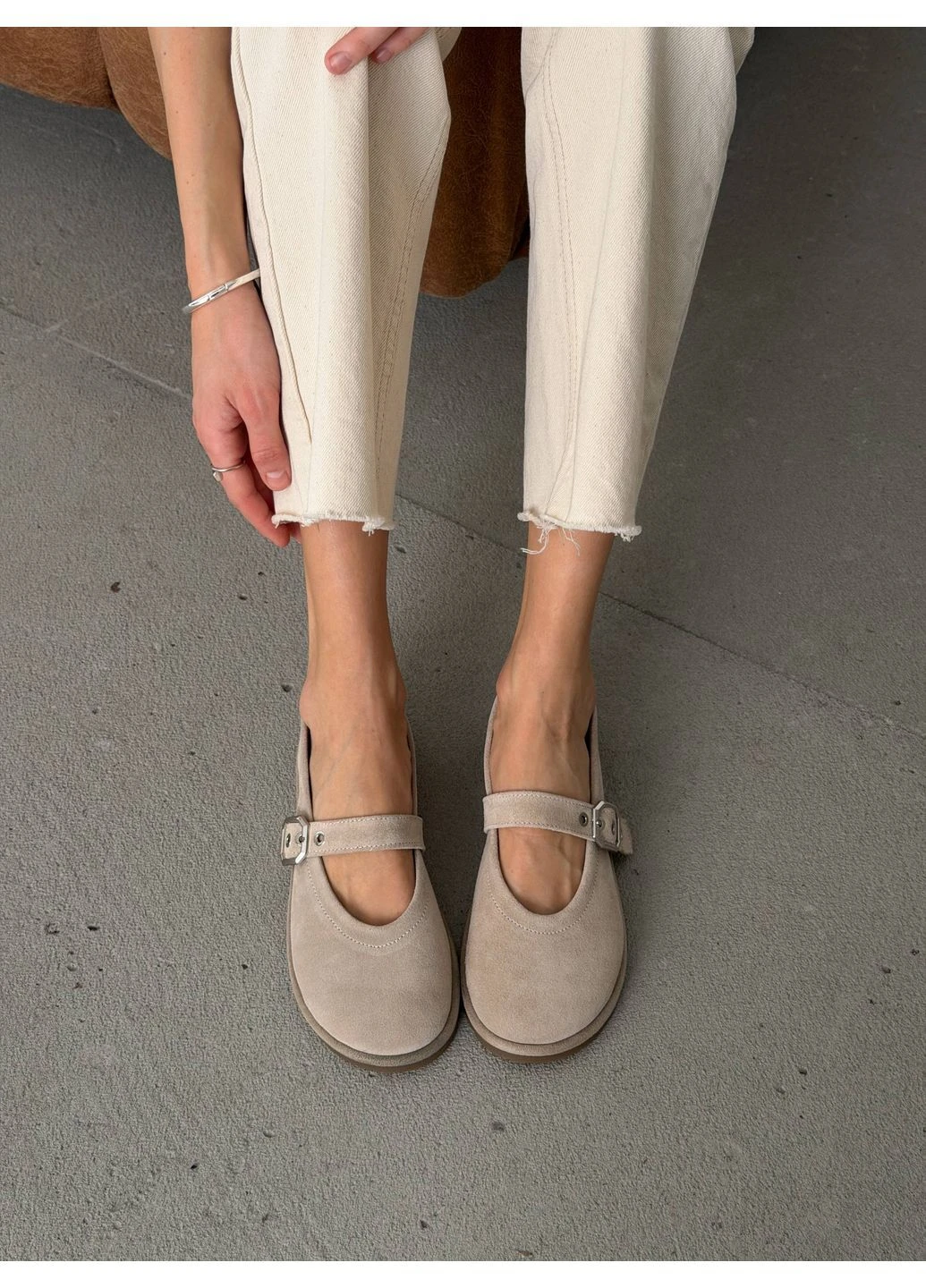 Жіночі замшеві балетки | бежеві натуральна замша (385780169)