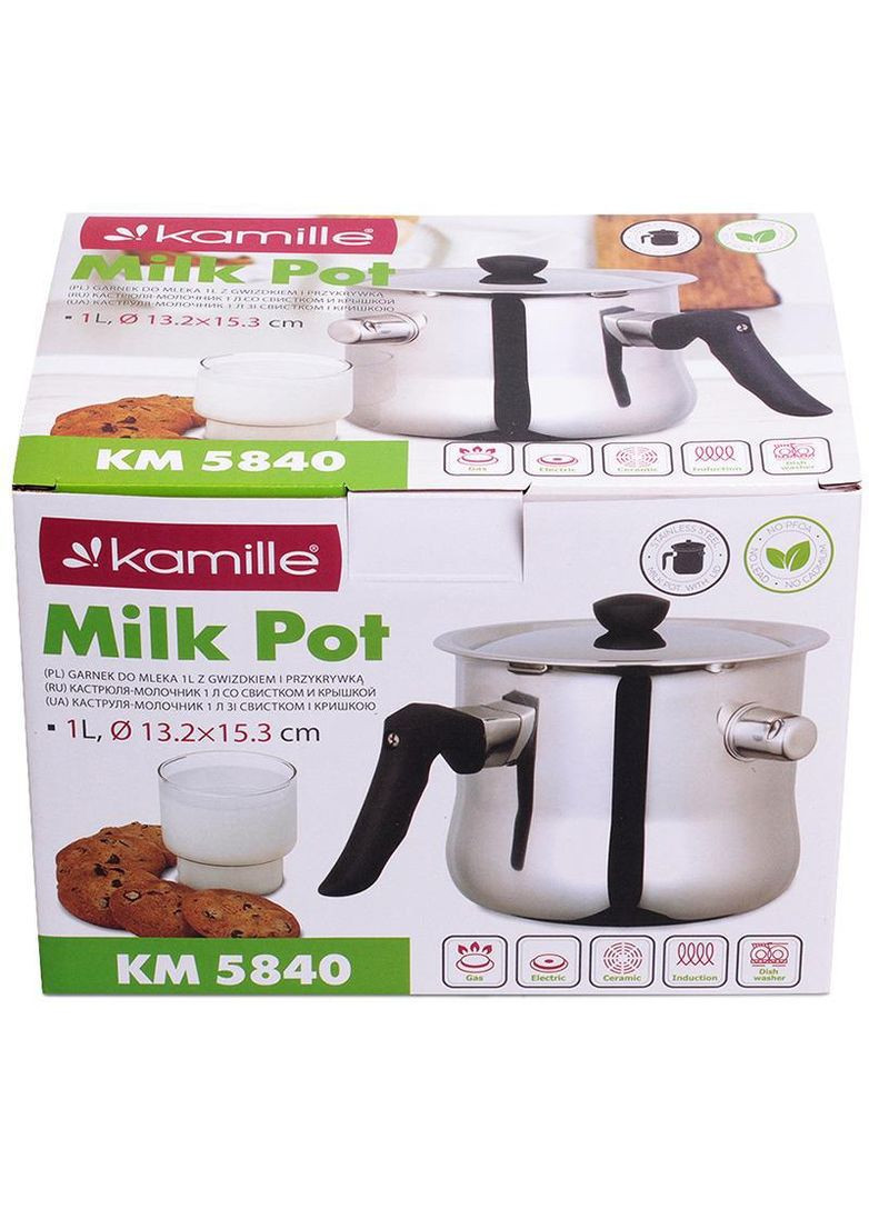 Молоковарка 1л зі свистком і сталевою кришкою Kamille (330136943)