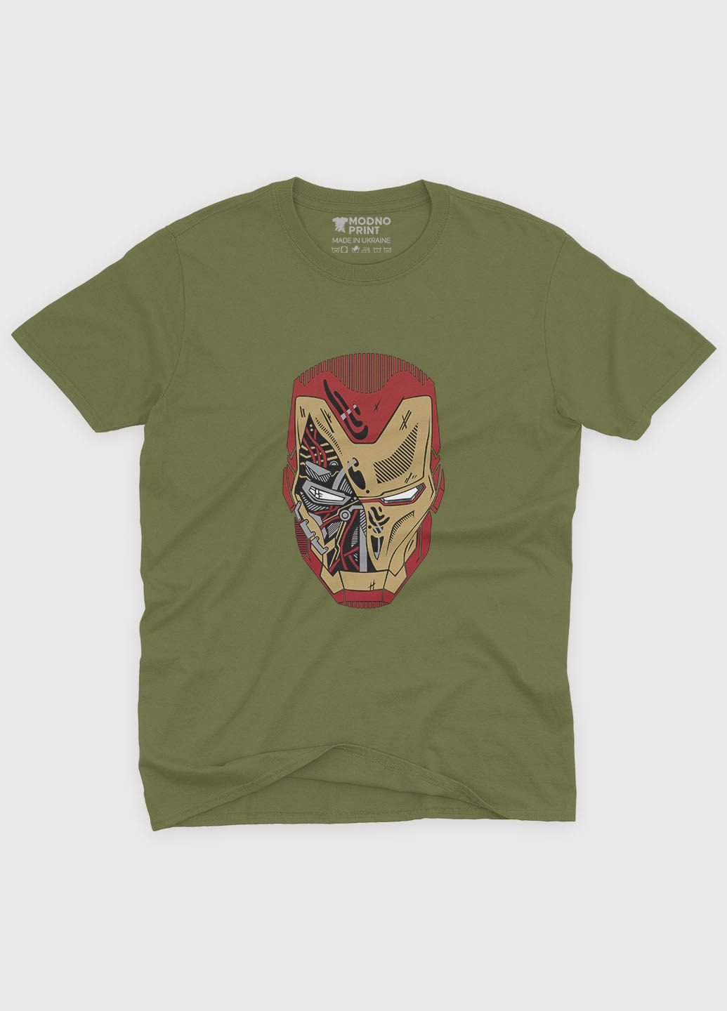 Хакі (оливкова) чоловіча футболка з принтом супергероя - залізна людина (ts001-1-hgr-006-016-016) Modno