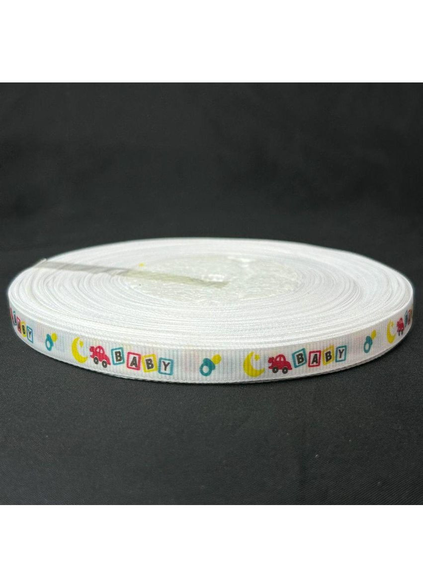 1 см Стрічка репсова з принтом на відріз - #737 білий Plus-plus (352745698)