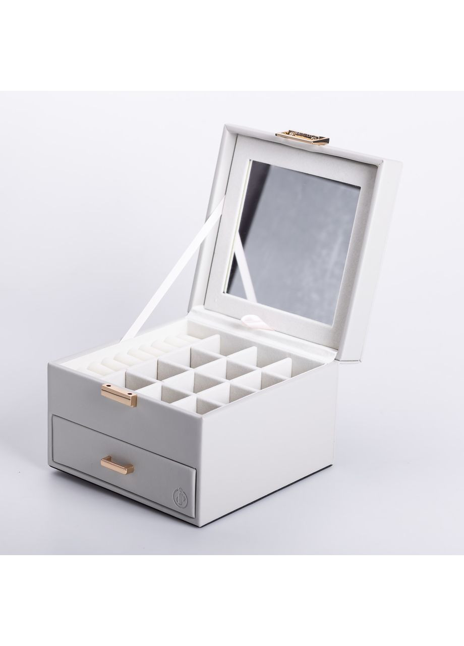 Органайзер для украшений с зеркалом, 16×16×12 см, 2 яруса, 17 отсеков Серый Yiwu (360454967)