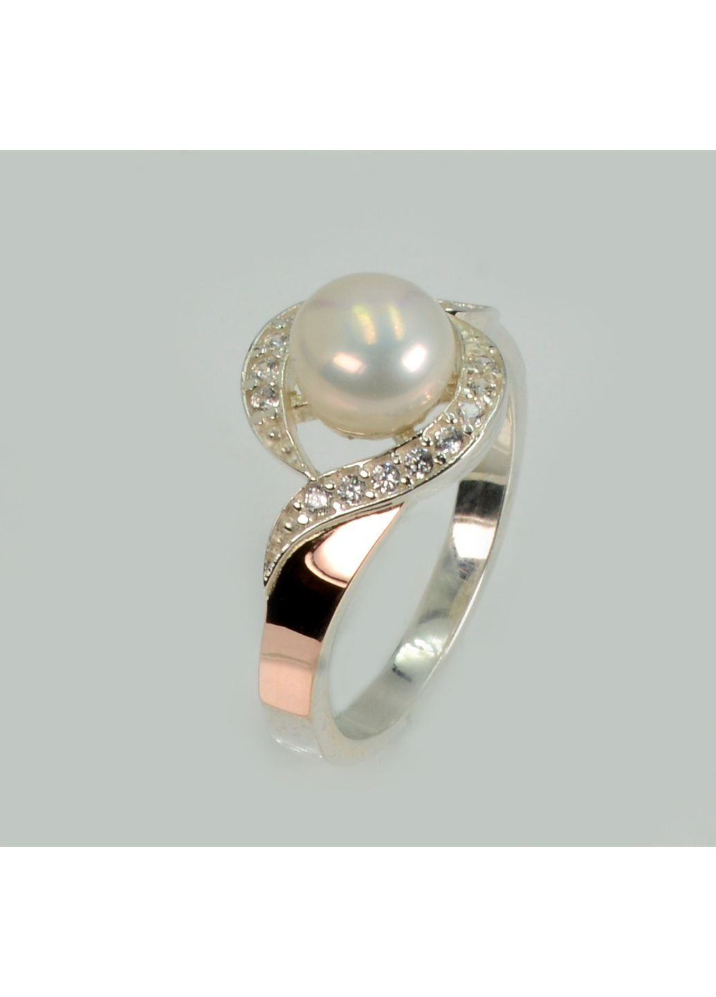 Срібна каблучка з золотоми вставками та перлиною Silver Style (367112234)