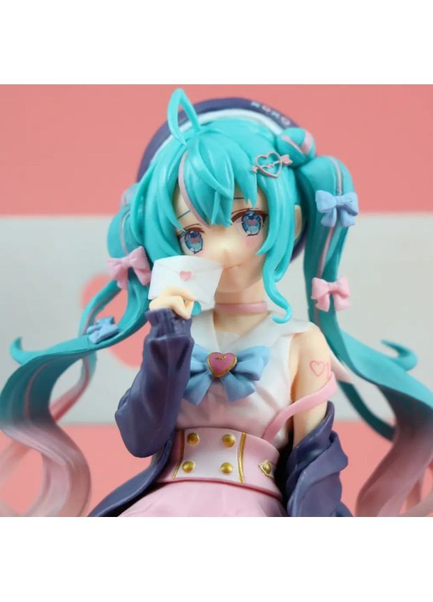 Фигурка Hatsune Miku 15 см сидячая из ПВХ, коллекционная аниме статуэтка в розово-голубом стиле No Brand (362682223)