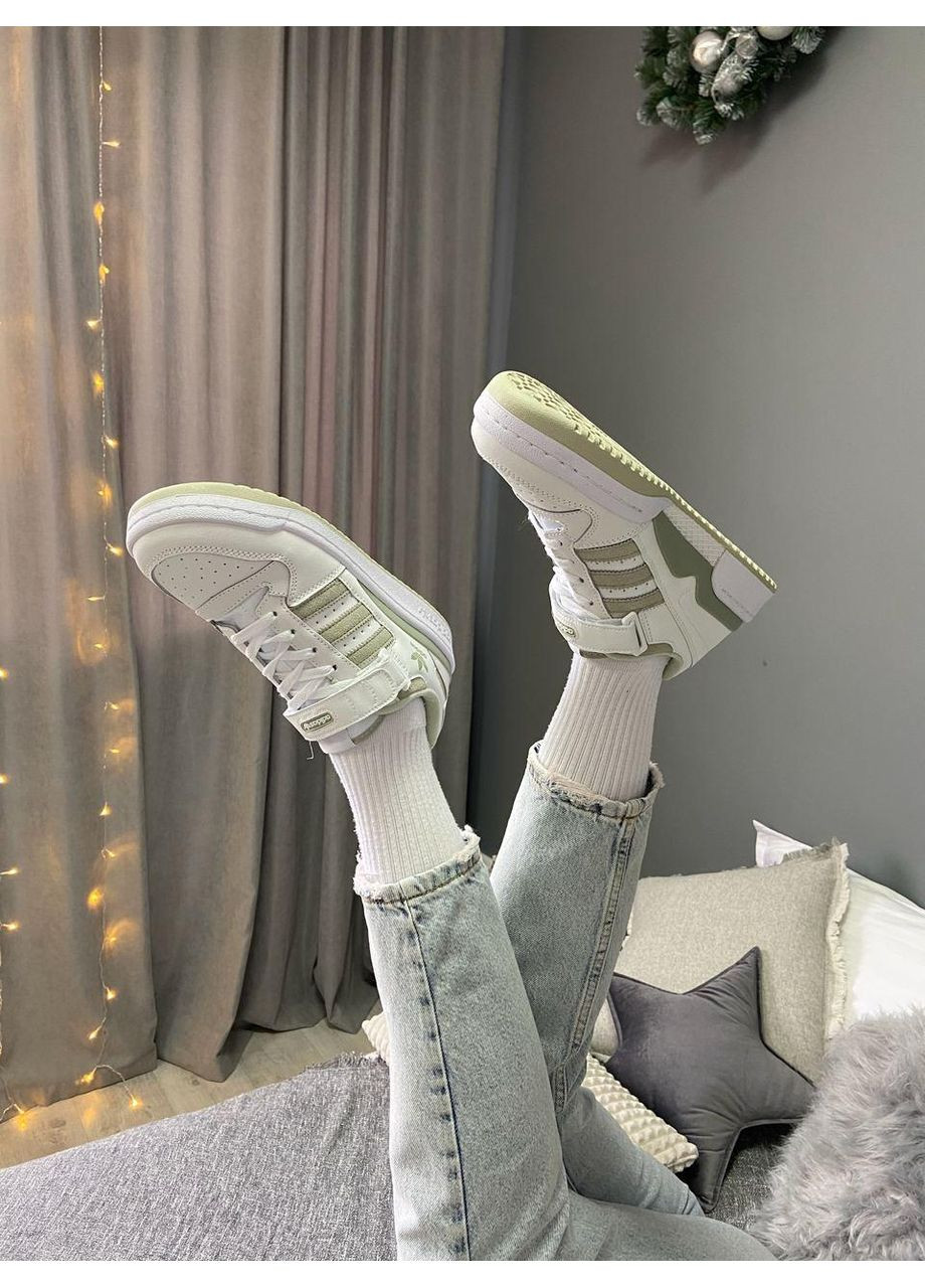 Сірі Осінні кросівки чоловічі adidas forum low white green адідас форум No Brand