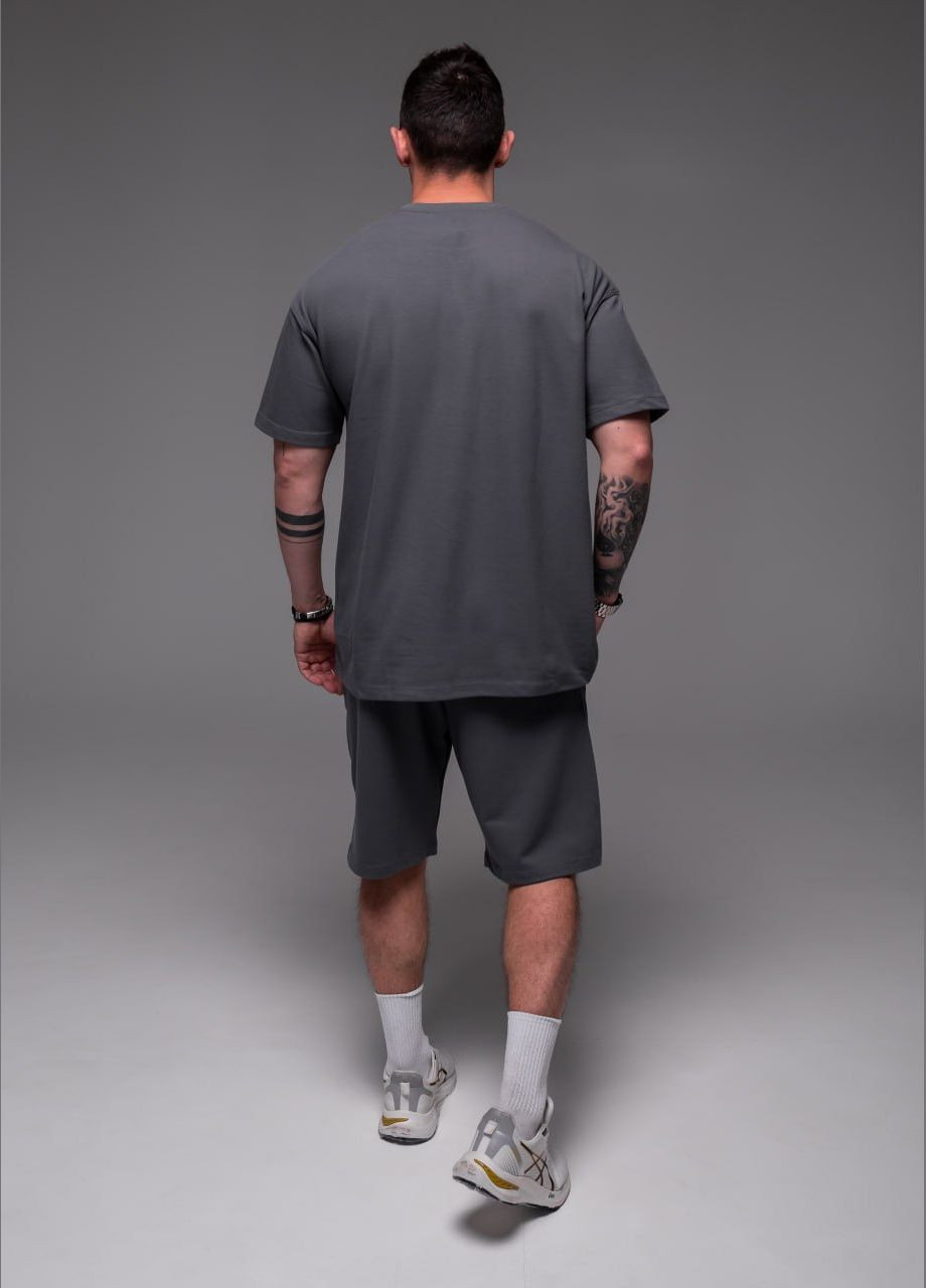 Серый демисезонный мужской oversize костюм oversize прочная дышащая ткань хлопок 100% ( лакоста ) No Brand