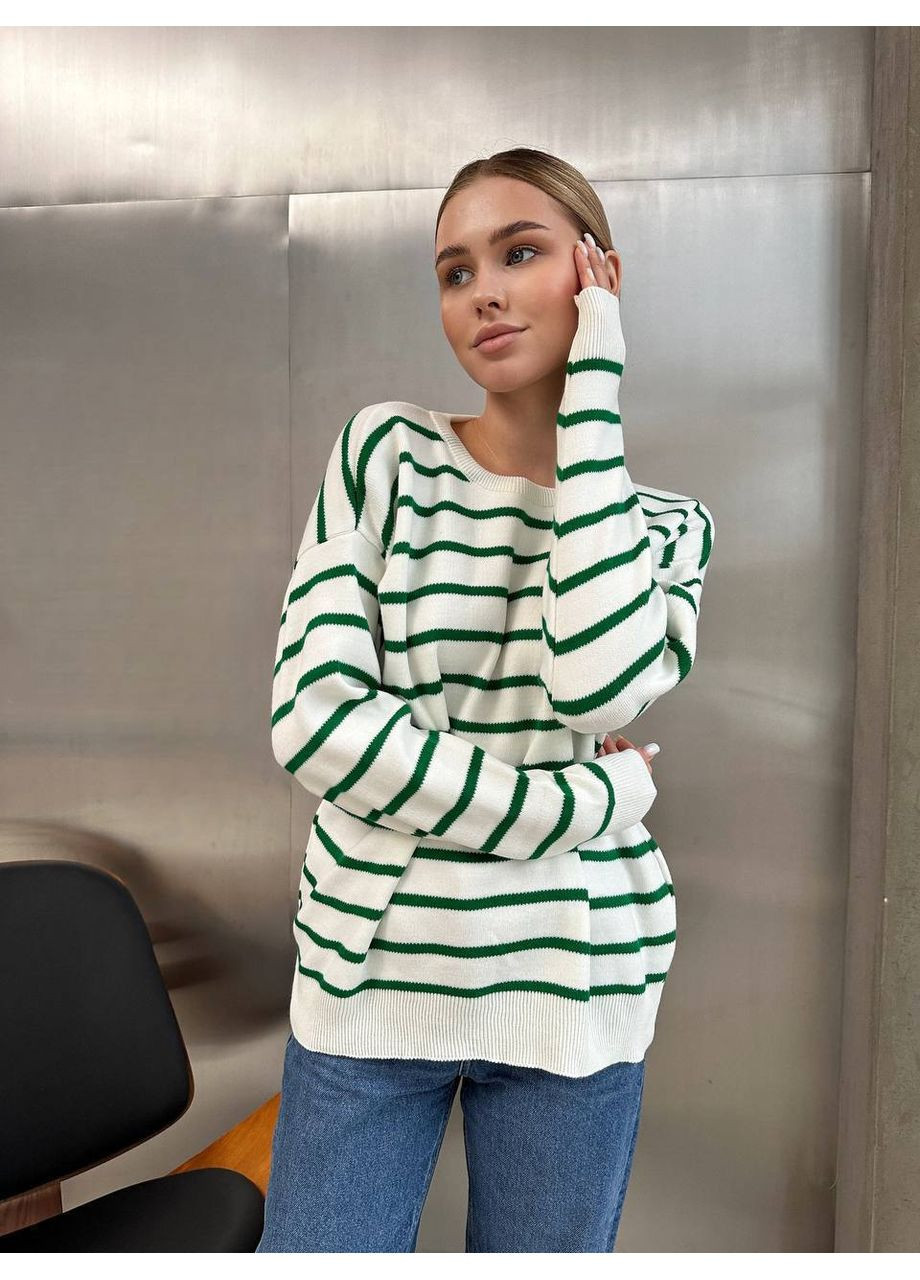 Белый демисезонный женский свитер в полоску No Brand