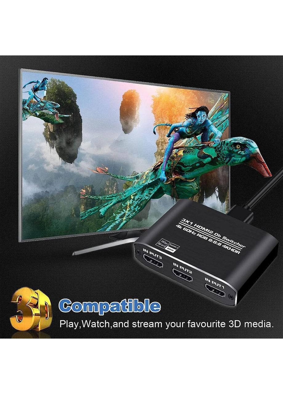 Переключатель HDMI выход 3 в 1 4K 60Hz Ultra HD 3D 1080P с пультом ДУ No Brand (354829058)