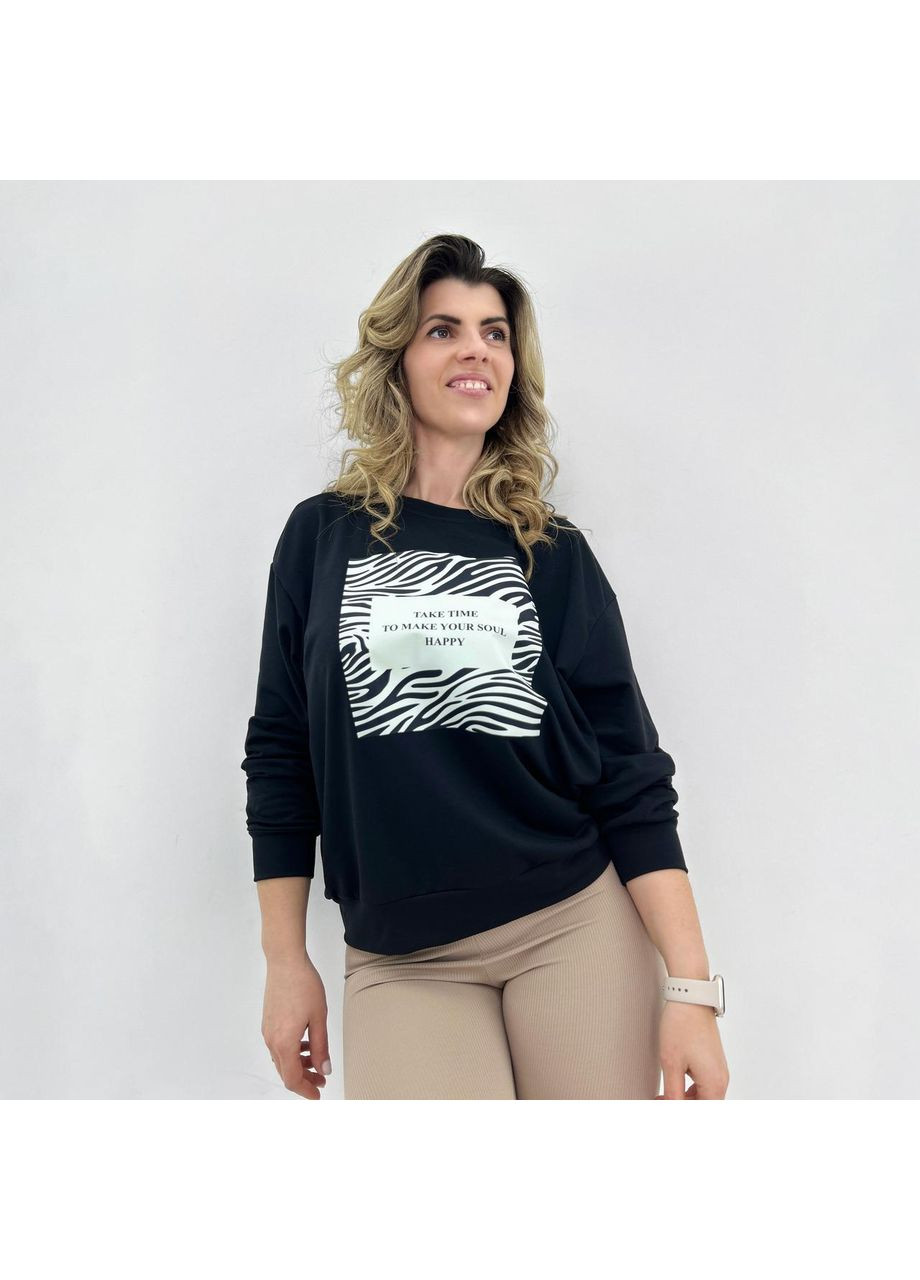 Черный женский свитшот с анималистичным принтом Fashion (360603312)