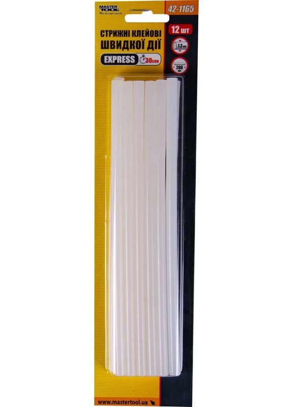 Стрижні клейові EXPRESS 7.2х200 мм 12 шт швидкої дії 42-1165 Mastertool (365626824)