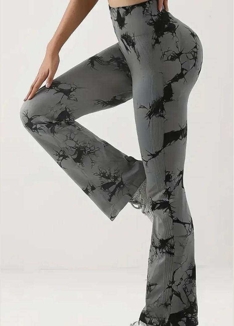 Женские спортивные лосины клеш с эффектом пуш-ап мраморные бесшовные с высокой талией No Brand (328265193)