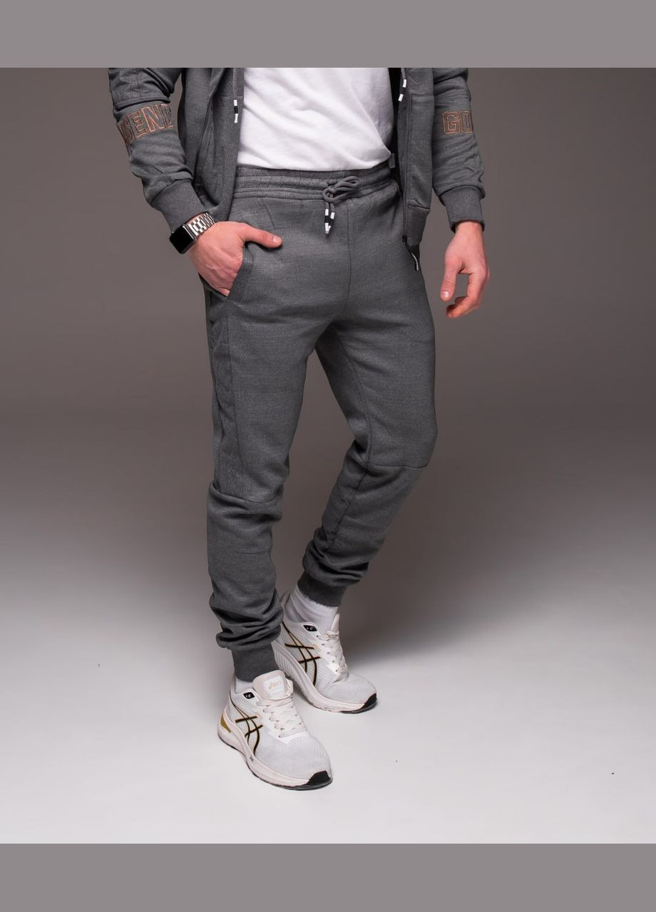 Сірий демісезонний чоловічий спортивний костюм з капюшоном трикотаж No Brand