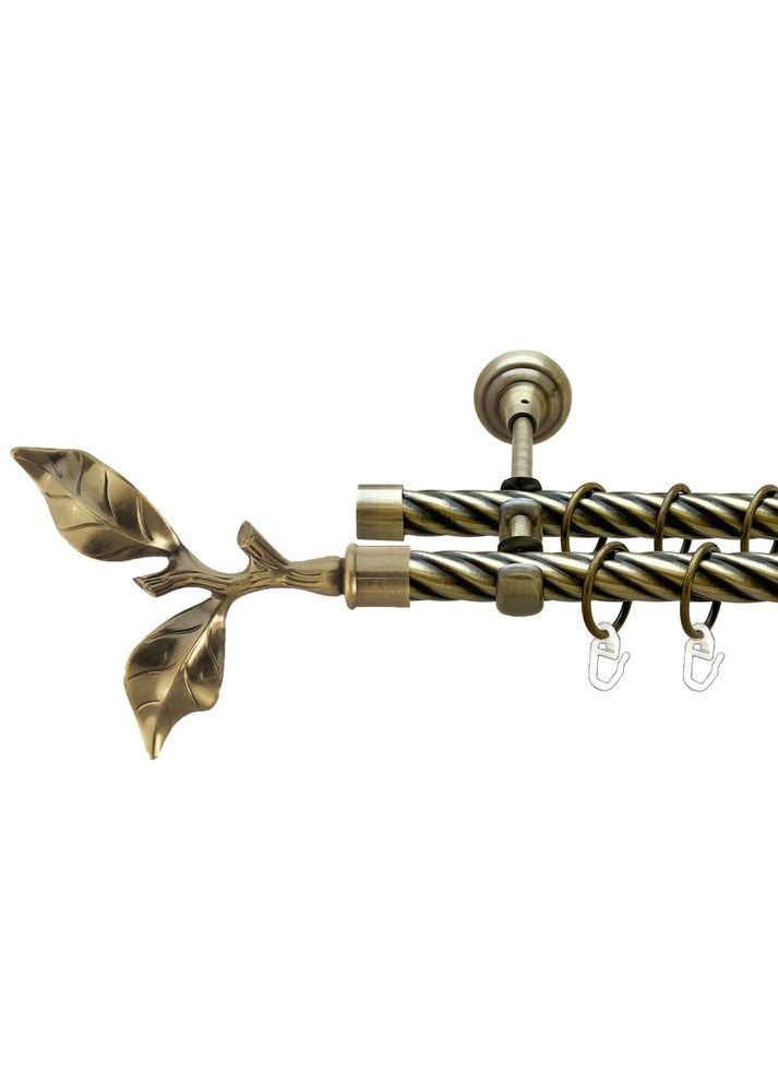 Карниз Листок Розы металлический двухрядный открытый скрученная труба Антик 19\19 мм 300 см (00-00022220) ORVIT (300691453)