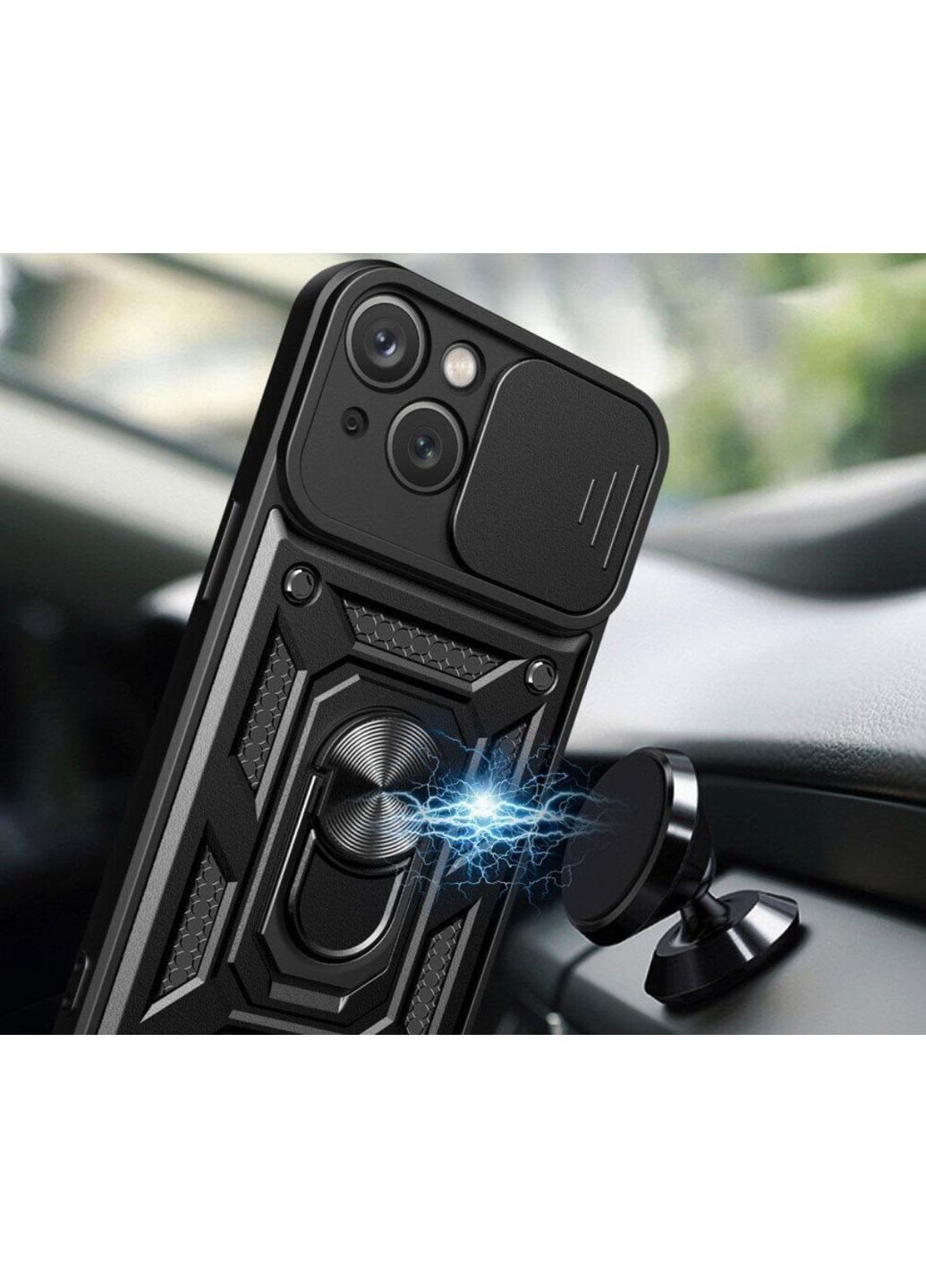 Чохол Shockproof для Apple iPhone 15 - протиударний, з підставкою і шторкою камери - Black Primo (369608621)