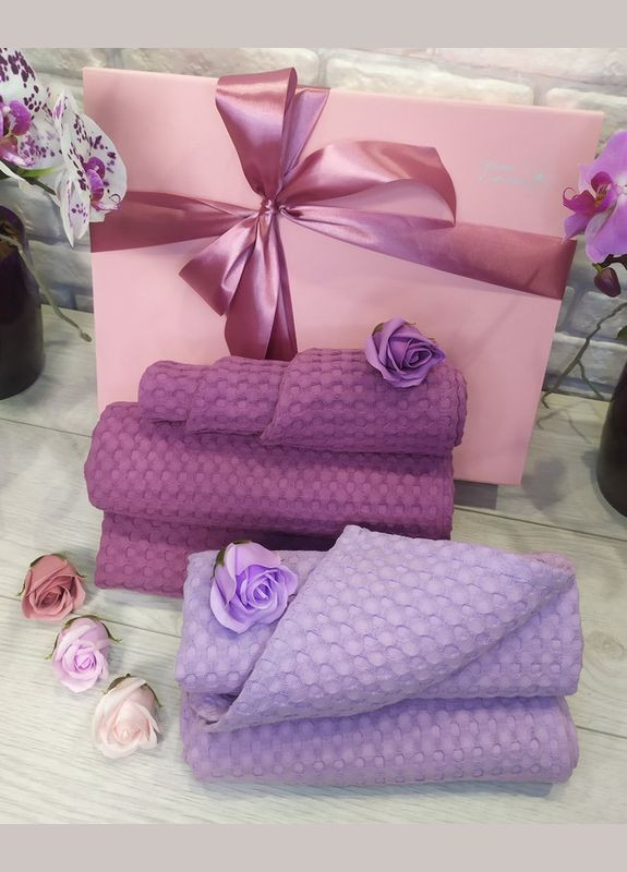 Подарок для женщины комплект полотенец и тюрбан 128х55 см 95х55 см 5 штук лаванда сирень (5743-2135) No Brand (294207139)