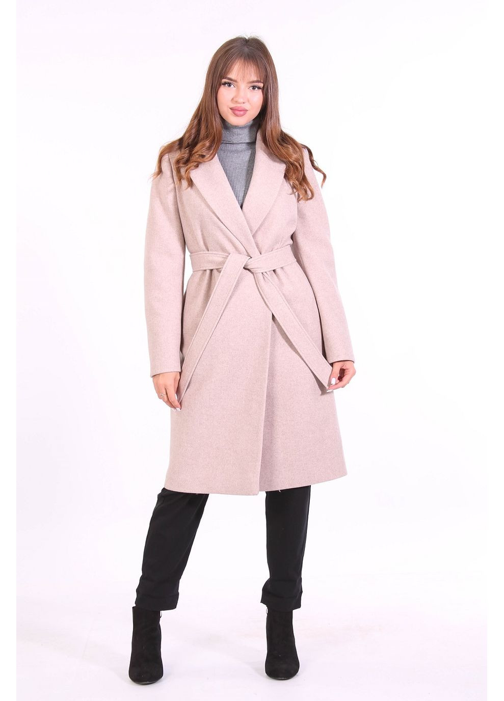 Бежеве демісезонне Пальто жіноча 009 меланж костюмна тканина бежевий Актуаль