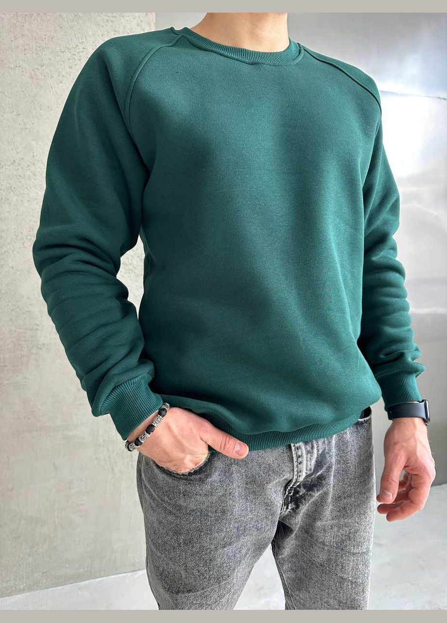 Смарагдовий базовий світшот з трьохнитки преміум Vakko однотонний без декору (302589613)