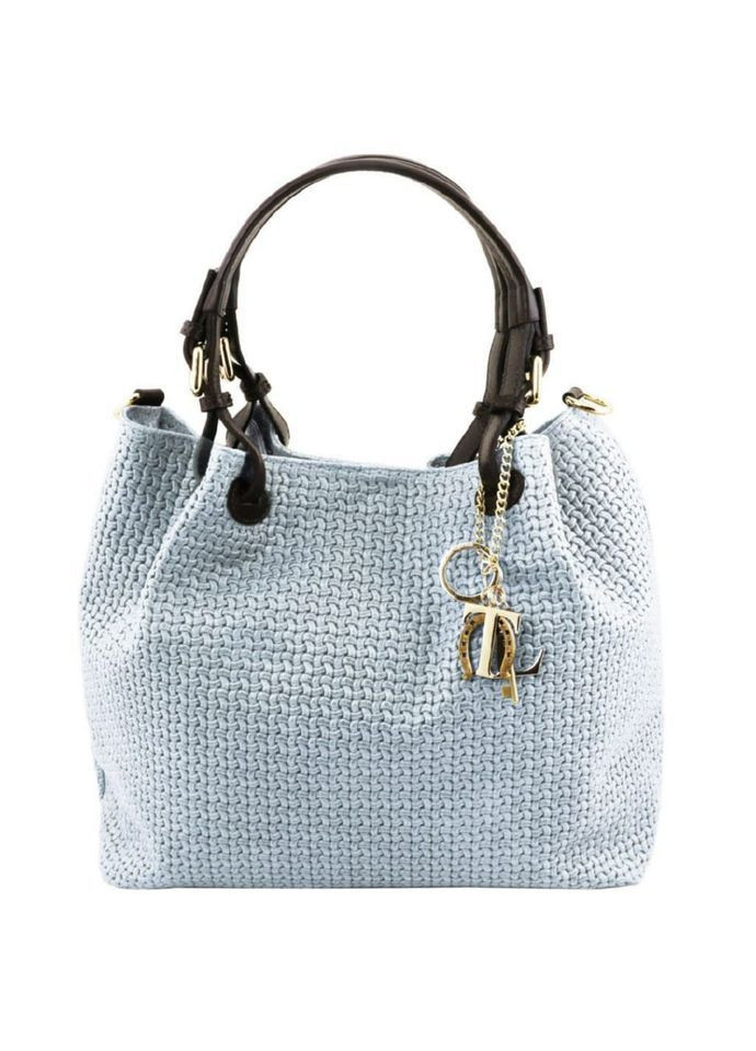 Сумка тоут женская кожаная с плетеным теснением на плечо Tuscany Светло-голубой 40696 Tuscany Leather (361970357)