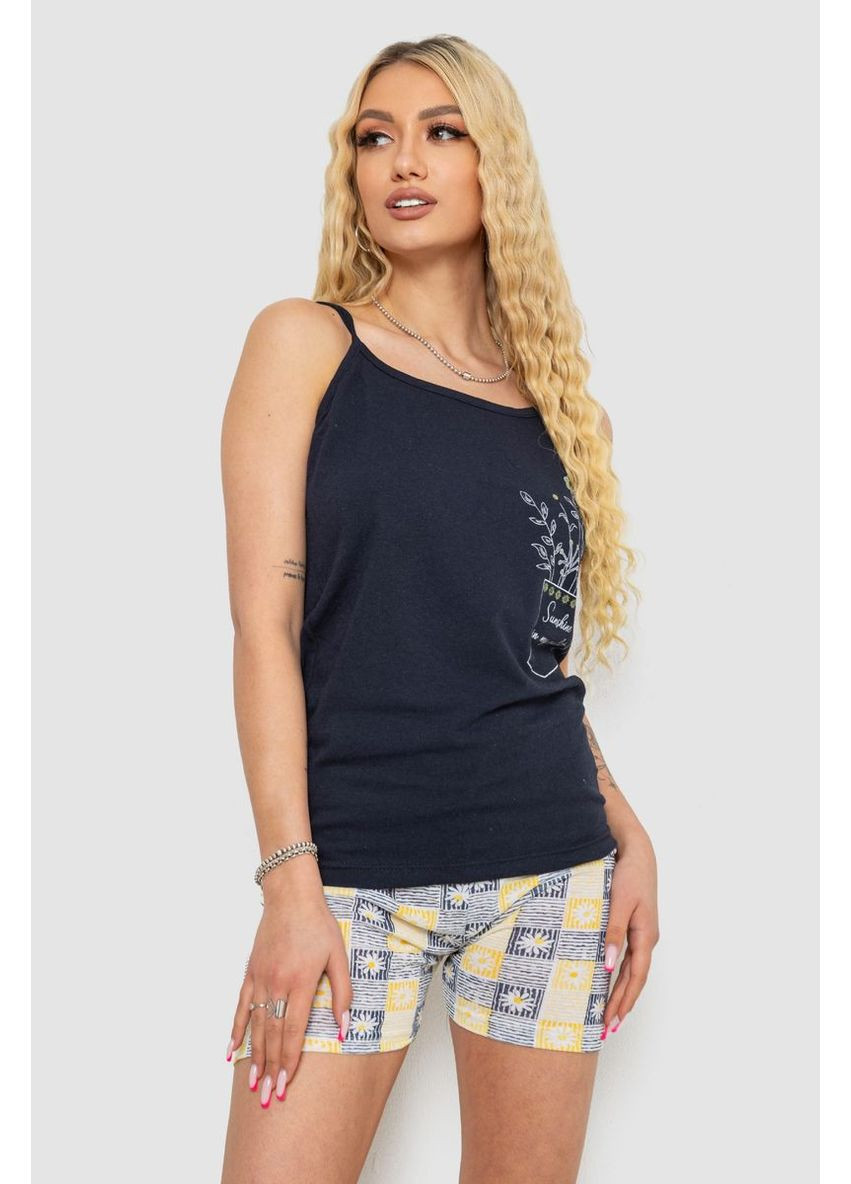 Темно-синяя всесезон пижама женская с принтом,, 238r3052 Fashion