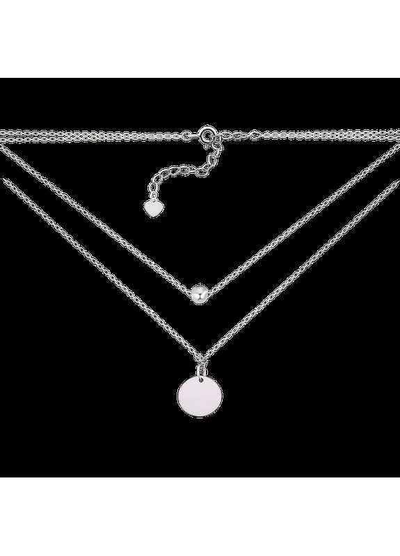 Колье серебряное двойное Монетка и бусинка на цепочках без камней No Brand (354710678)