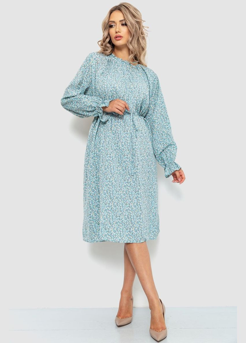 Светло-бирюзовое повседневный платье шифоновое свободного кроя с принтом длинное с длинными рукавами светло-бирюзовое (sku_204r701) No Brand с рисунком