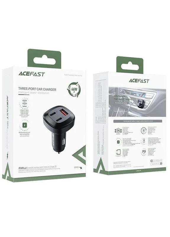 АЗУ Acefast B3 PD66W QC4.0 66 Вт 1USB-A 2Type-C цинковий 39,8x39,8x65,7 мм No Brand B3 PD66W+QC4.0 (402060766)