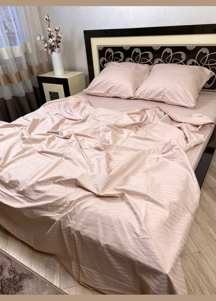 Постельное белье хлопковое в полоску Двуспальное 180 x 220 Страйп сатин 50 x 70 Пудровое No Brand (332945946)