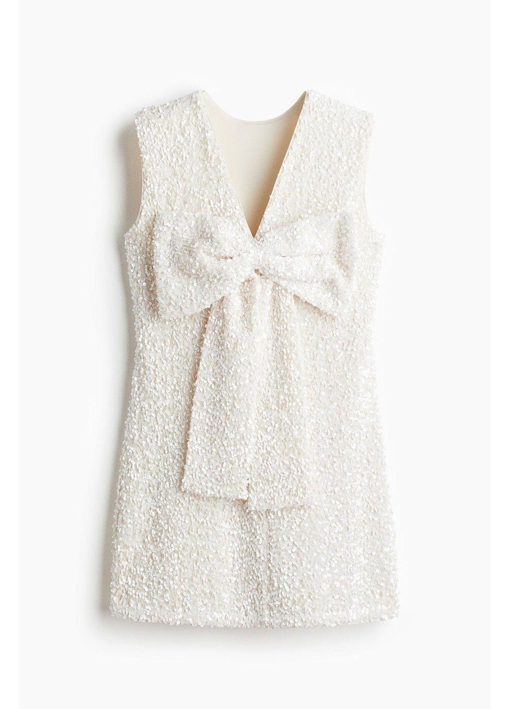 Молочна коктейльна жіноча сукня з блискітками та бантом н&м (58744) xs молочна H&M