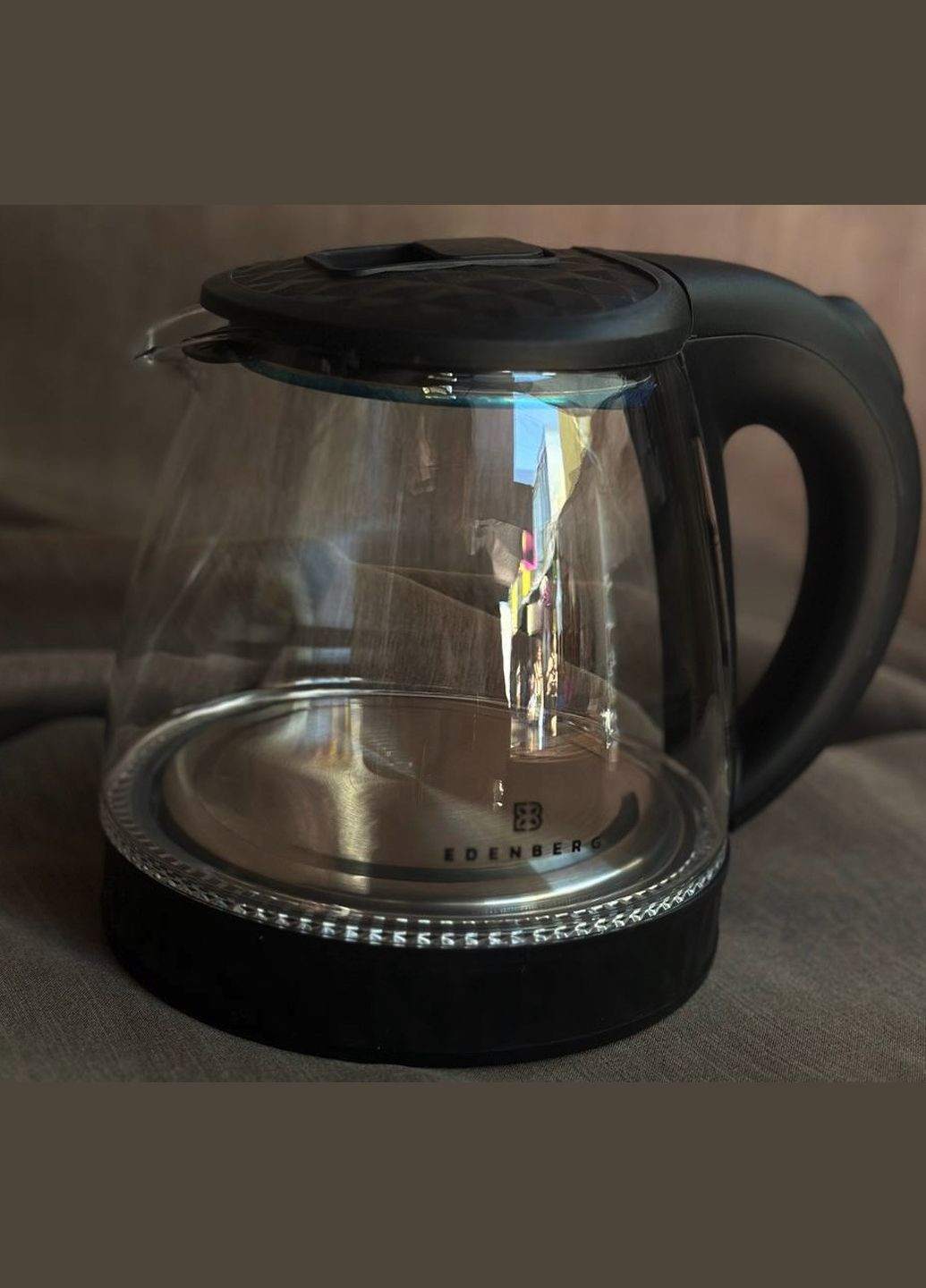 Дисковий скляний електрочайник 1,2л чайник електричний чайник скляний EB-83552 1500 Вт Чорний - Світловий індикатор робот Edenberg (299337451)