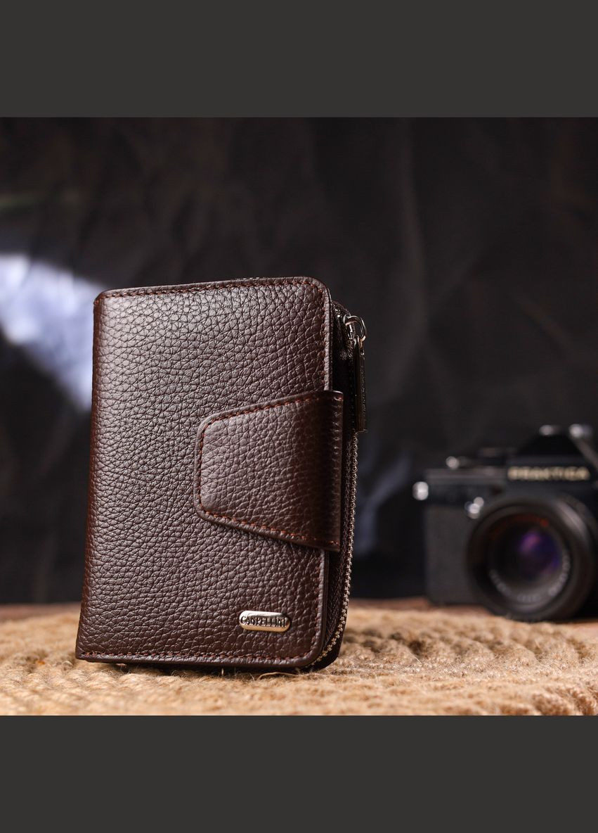 Красиве вертикальне портмоне для жінок з монетницею на блискавці з натуральної шкіри 21600 Коричневе Canpellini (298568670)