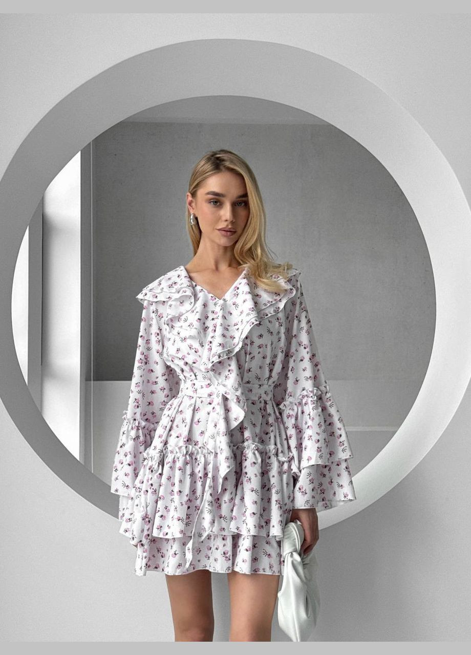 Білий шикарна повітряна сукня у стилі бохо в універсальному розмірі No Brand з квітковим принтом