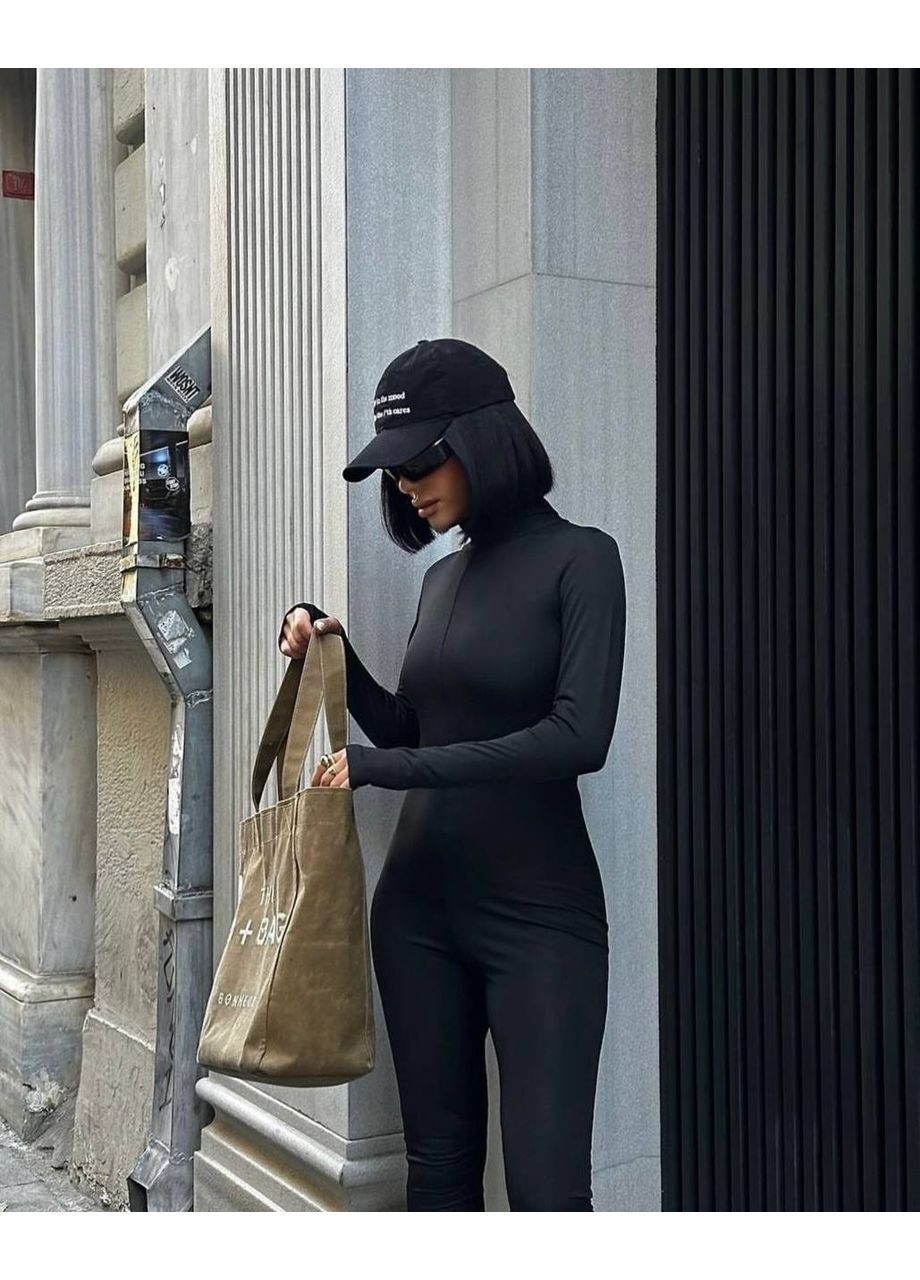 Женский комбинезон No Brand комбинезон-брюки однотонный чёрный спортивный, повседневный, кэжуал дайвинг, флис